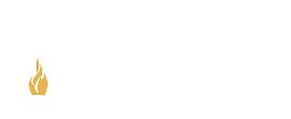 Brenau logo white columns and gold flame