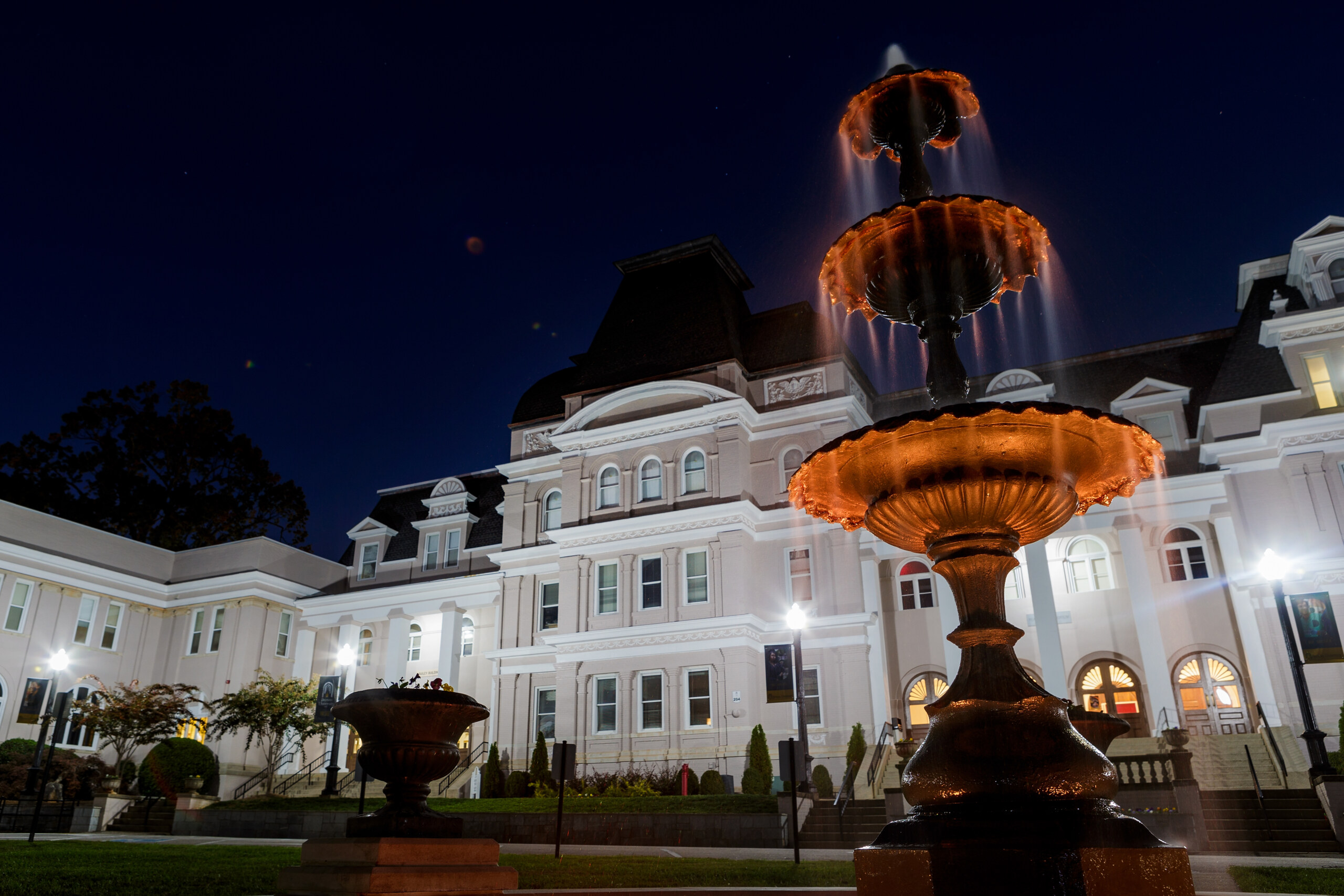 view of fountain at night