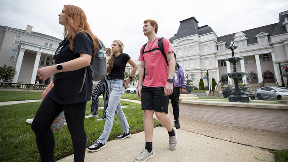 Students playing a game on the green